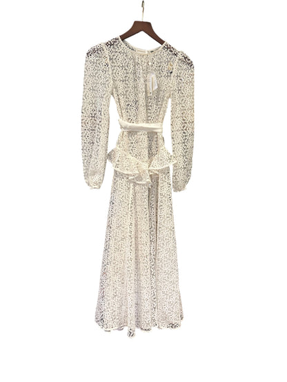 Zimmermann Corsage Yoke Long Sleeved Lace Midi Dress Ivory - Size 0 UK 8