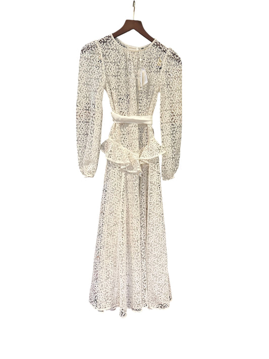 Zimmermann Corsage Yoke Long Sleeved Lace Midi Dress Ivory - Size 0 UK 8