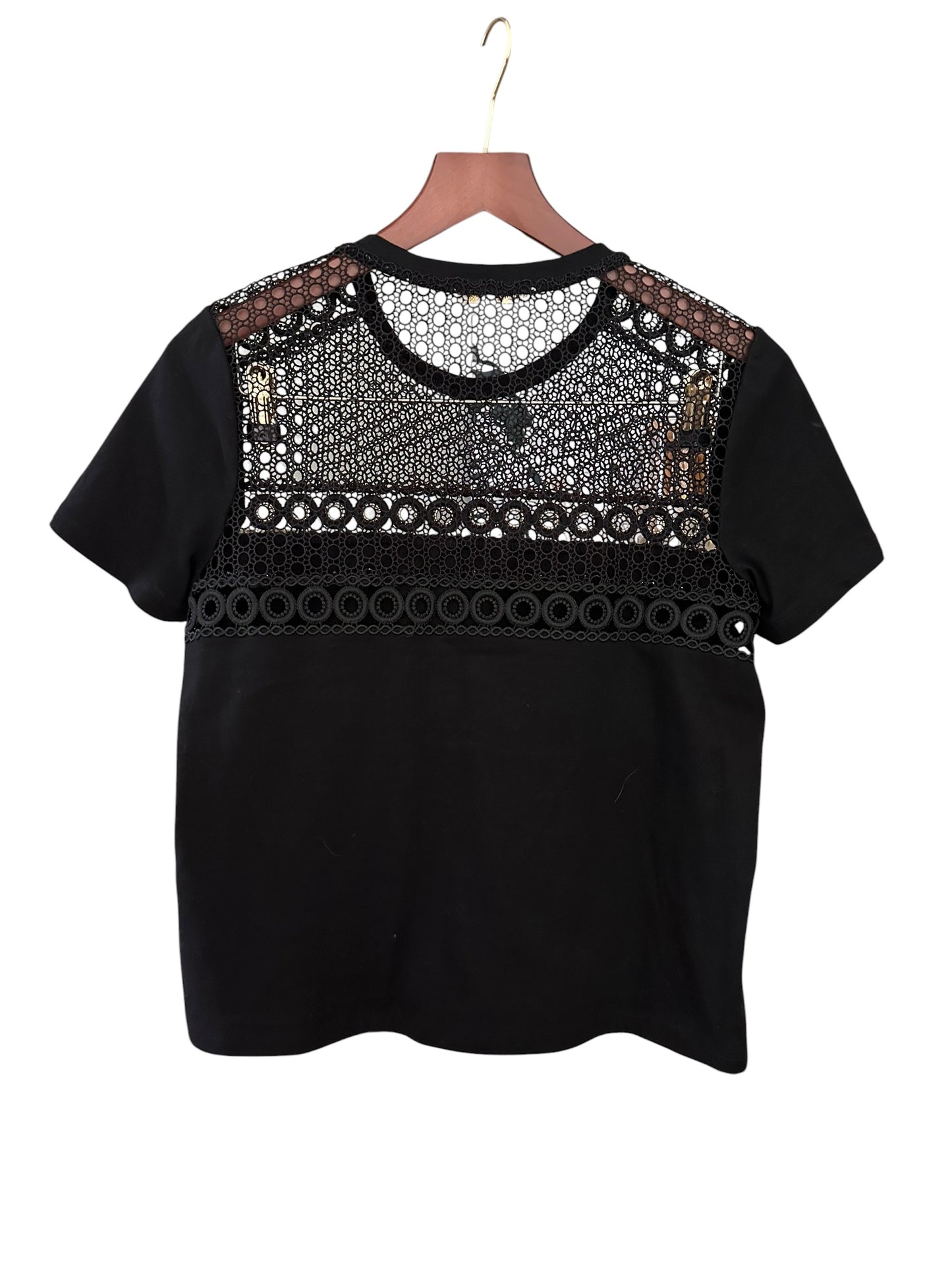Maje Copper Eyelet & Lace Insert Top in Black Cotton - Size 3 UK 12