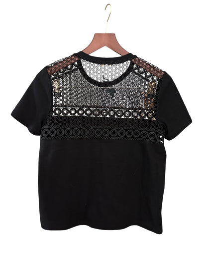Maje Copper Eyelet & Lace Insert Top in Black Cotton - Size 3 UK 12