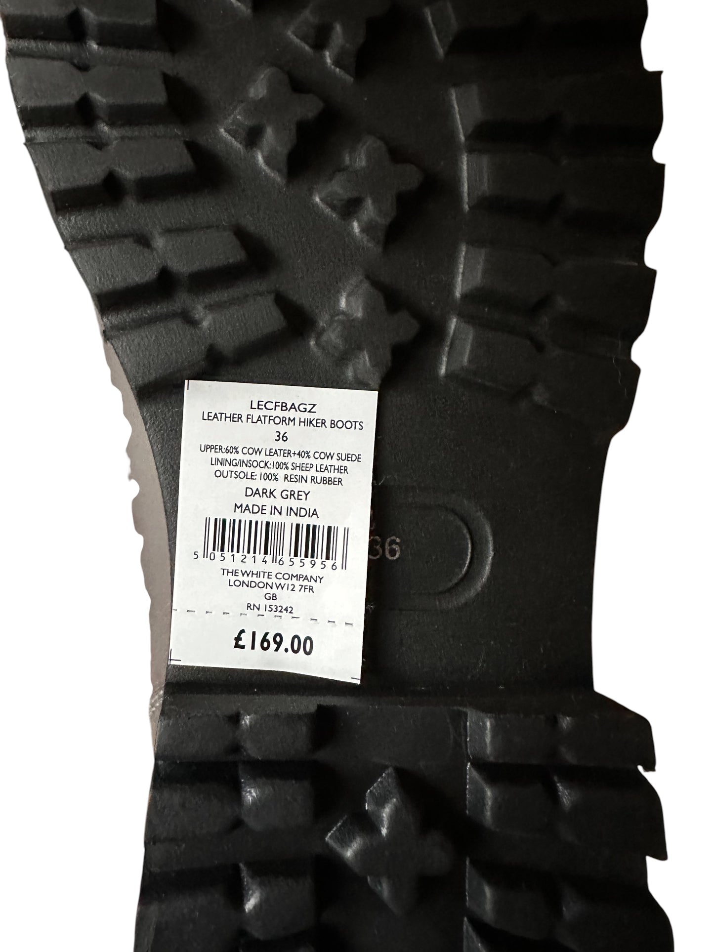 The White Company Dark Grey Leather Flatform Hiker Boots - EU 36 - UK 3 RRP 169