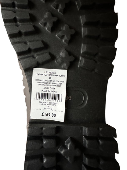 The White Company Dark Grey Leather Flatform Hiker Boots - EU 36 - UK 3 RRP 169