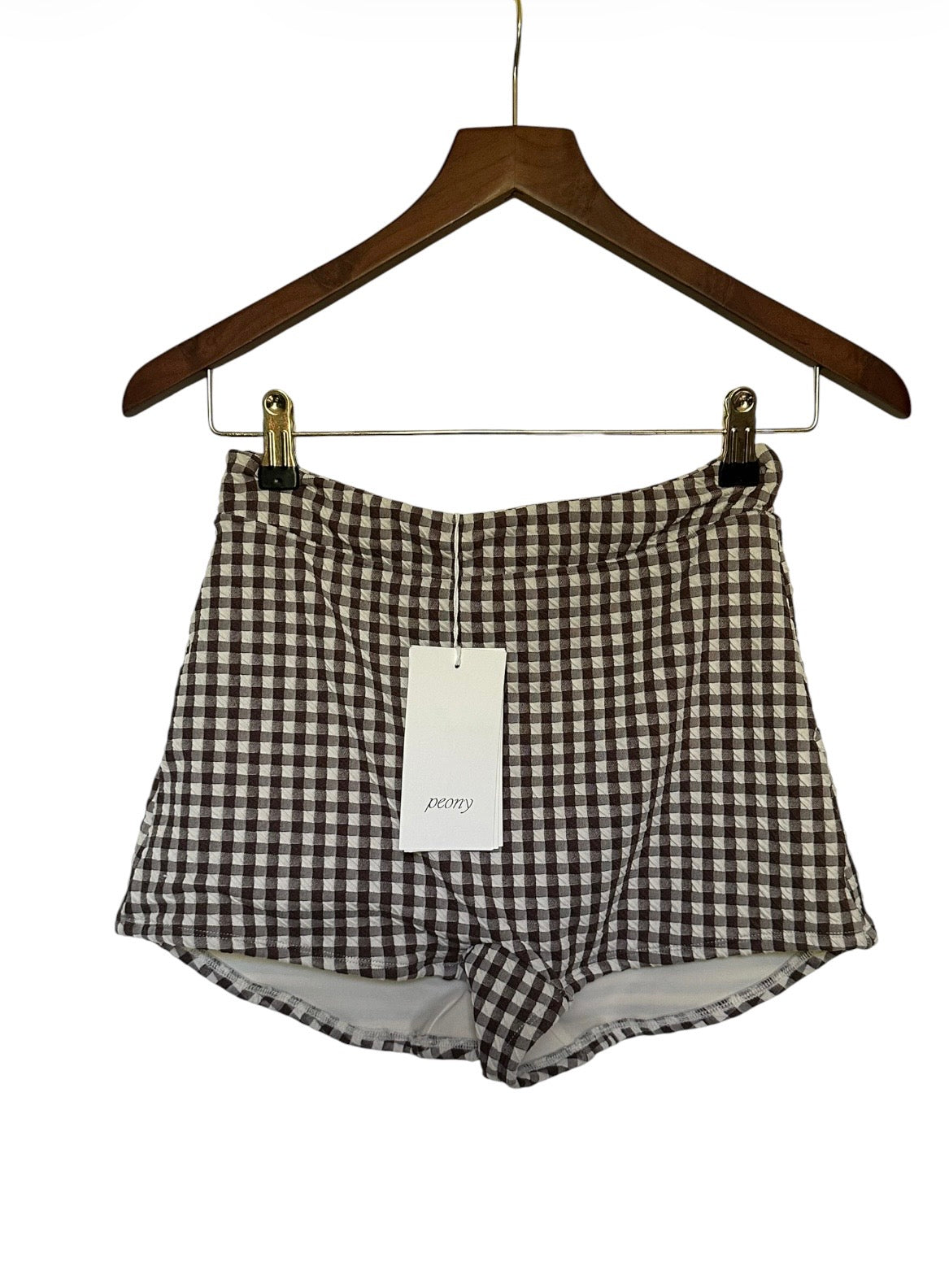 Anthropologie Peony Quintessential Swim Shorts in Brown White Gingham - Size M