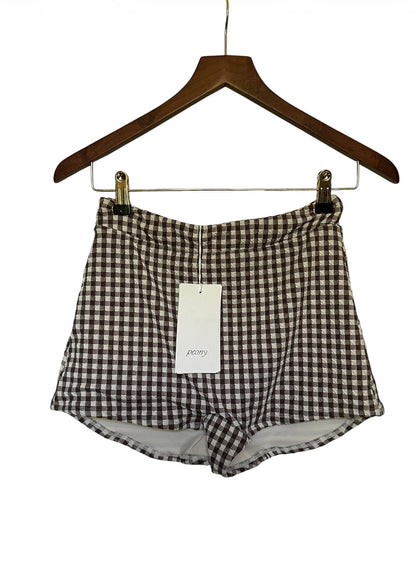 Anthropologie Peony Quintessential Swim Shorts in Brown White Gingham - Size M
