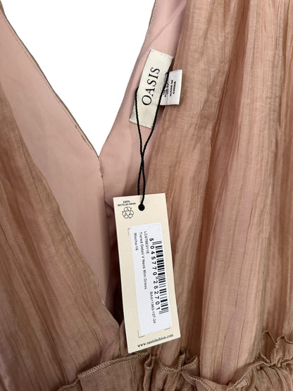 Oasis Tiered Detail V Neck Mini Dress in Mocha - UK 16