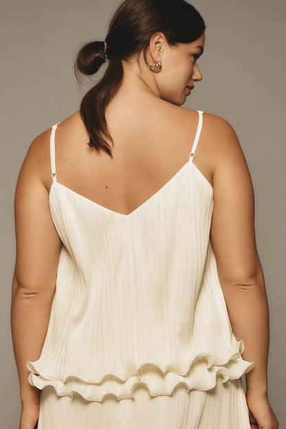 By Anthropologie Plissé Swing Cream Tank - Size L