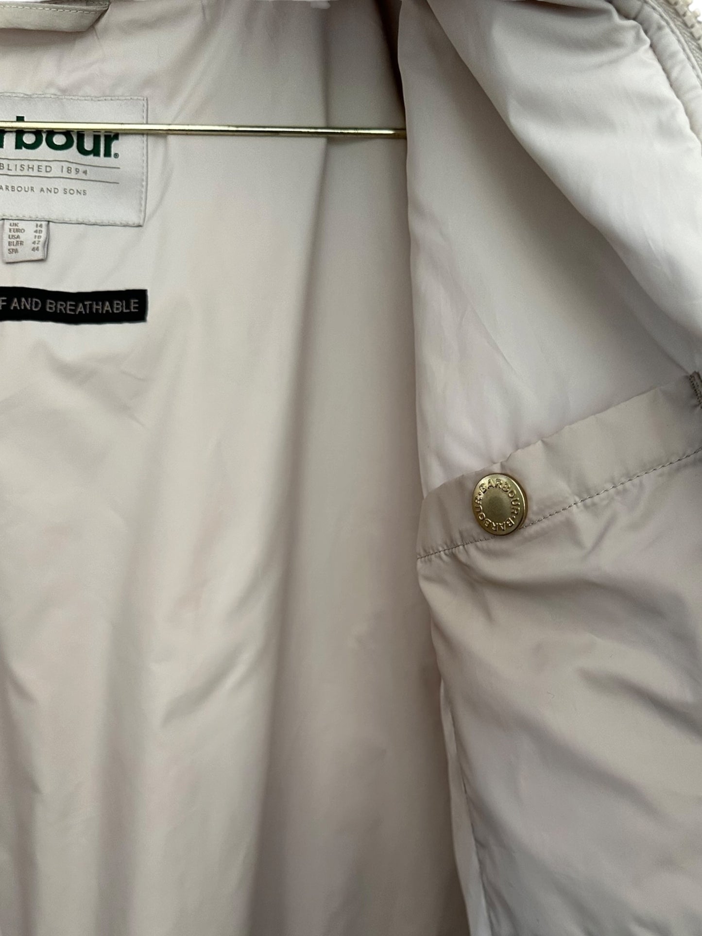 Barbour Marnie Waterproof Jacket - Light Sand/Blanc/Light Sand - Size 14