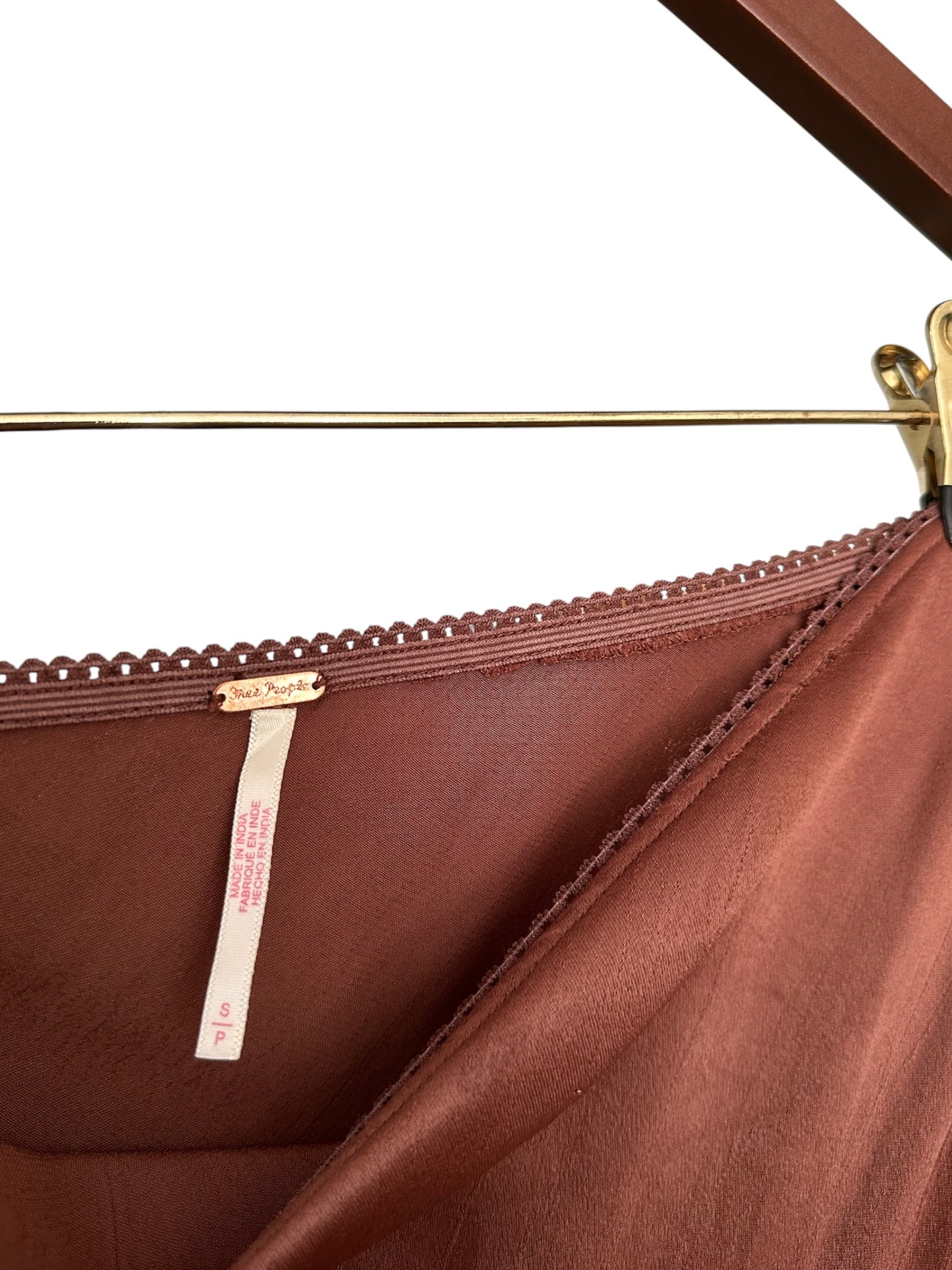 Free People Brown Low Waist Slip Maxi Skirt with Lace Trim - Size S