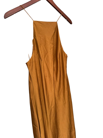 Massimo Dutti Bronze / Gold Satin Asymmetrical Hem Midi Dress - Size 42 UK 14