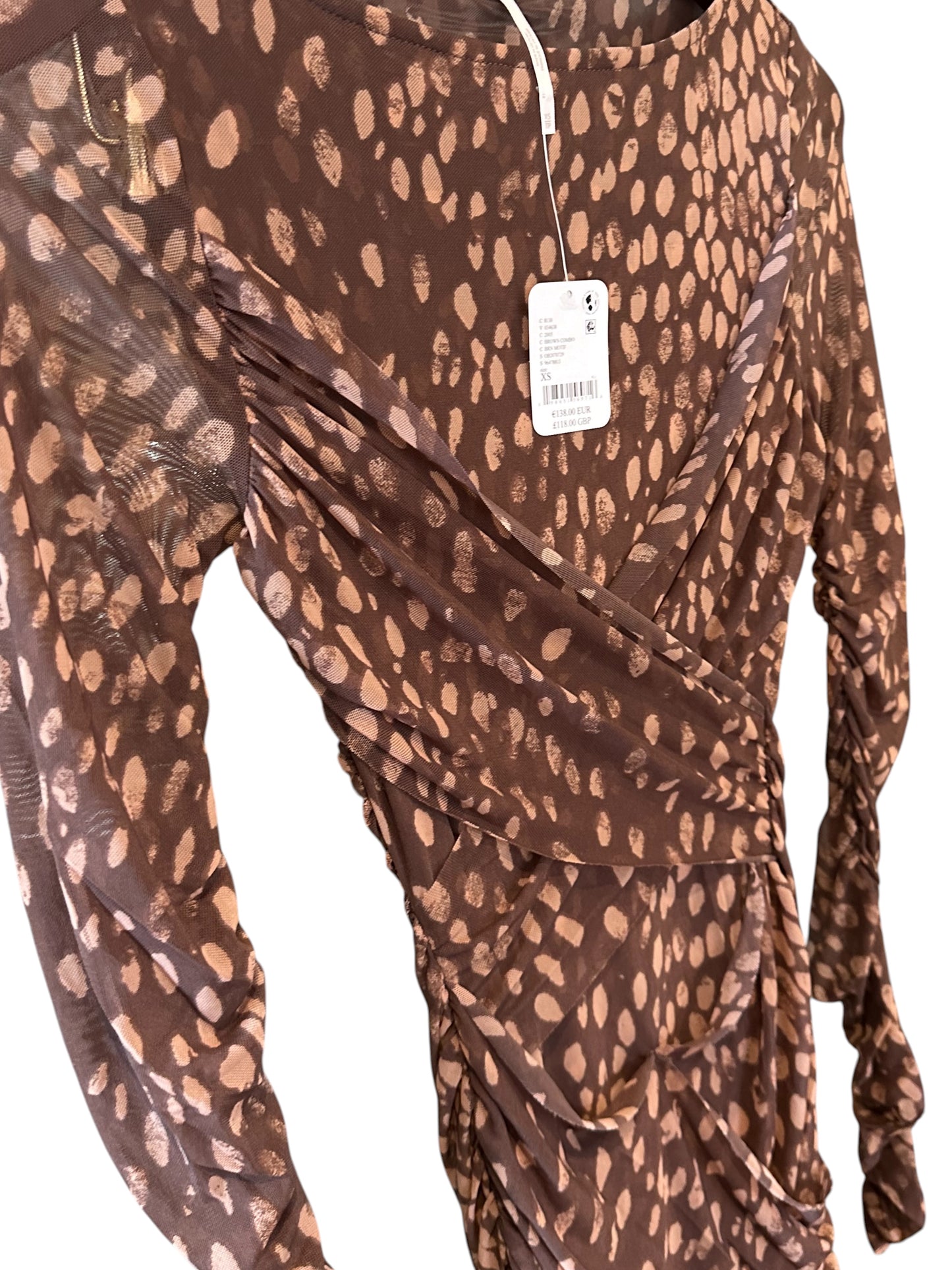 Free People Katana Bodycon Mini Dress Brown Print Combo - Size XS - RRP 118