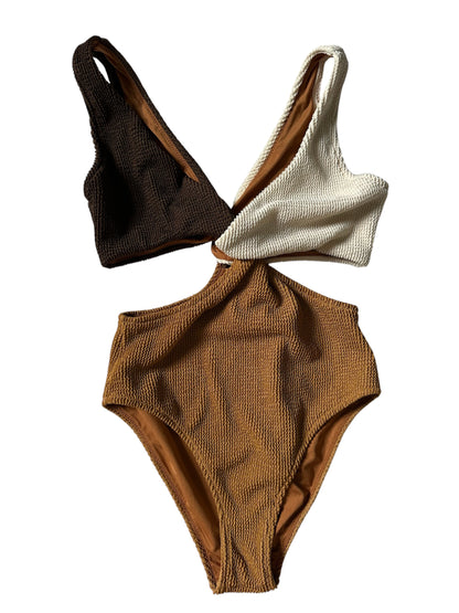 Free people It's Now Cool The Vee Crimp One Piece Swimsuit - Size S Brown