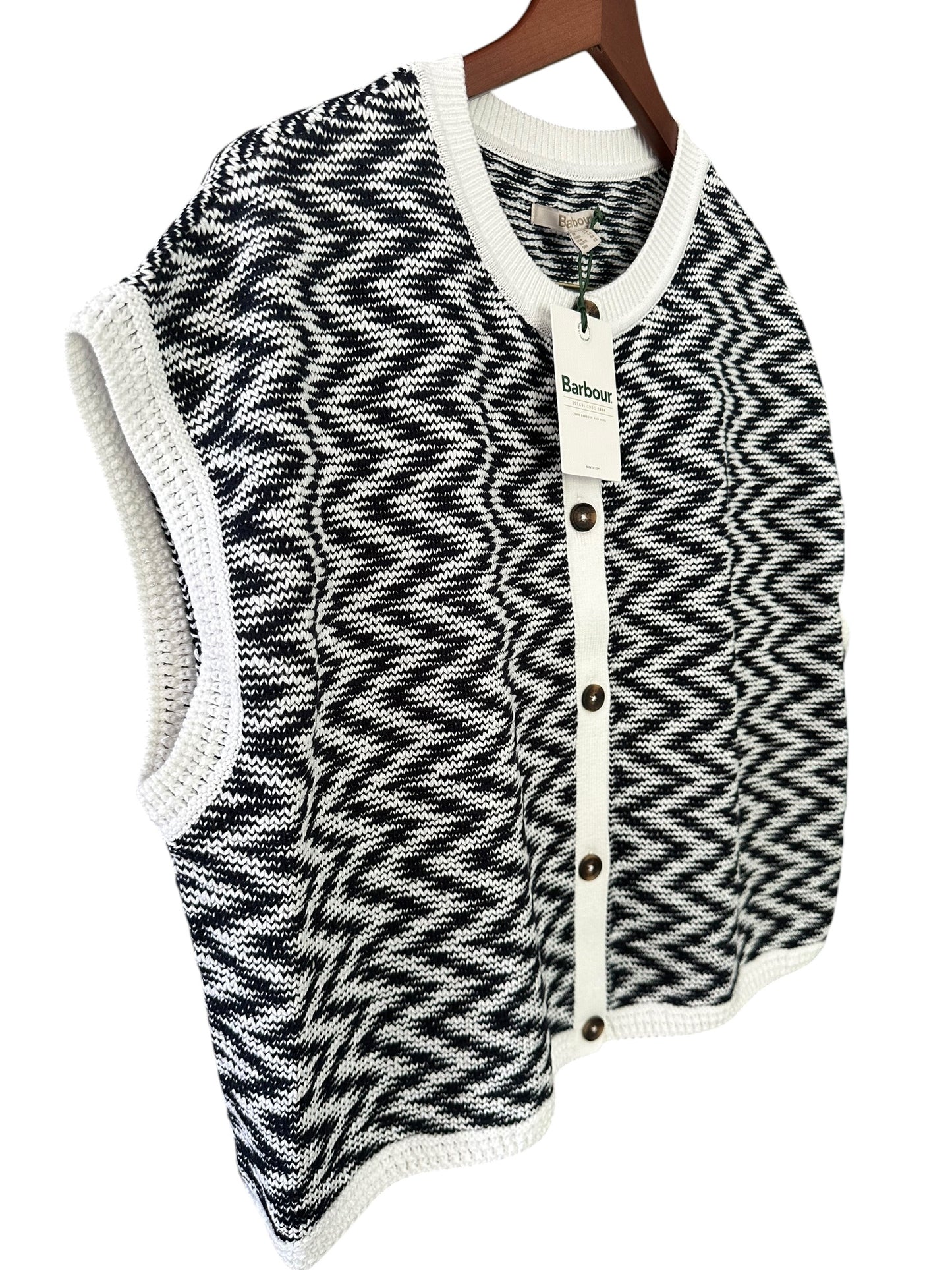 Barbour Olivia Button Through Knitted Vest - Cloud / Navy UK 18 RRP 104.99