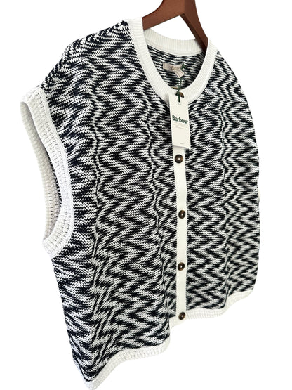 Barbour Olivia Button Through Knitted Vest - Cloud / Navy UK 18 RRP 104.99