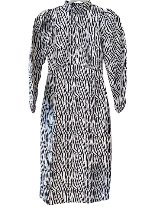 Anthropologie Selected Femme Black Structured Zebra Print Midi Dress Size XS