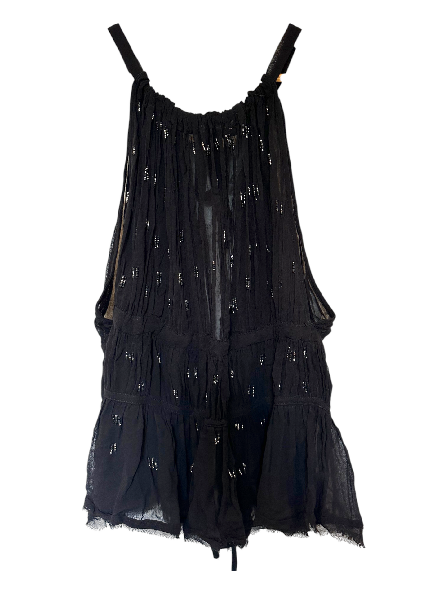 By Anthropologie Black Sheer Smocked Halter Blouse Size XL