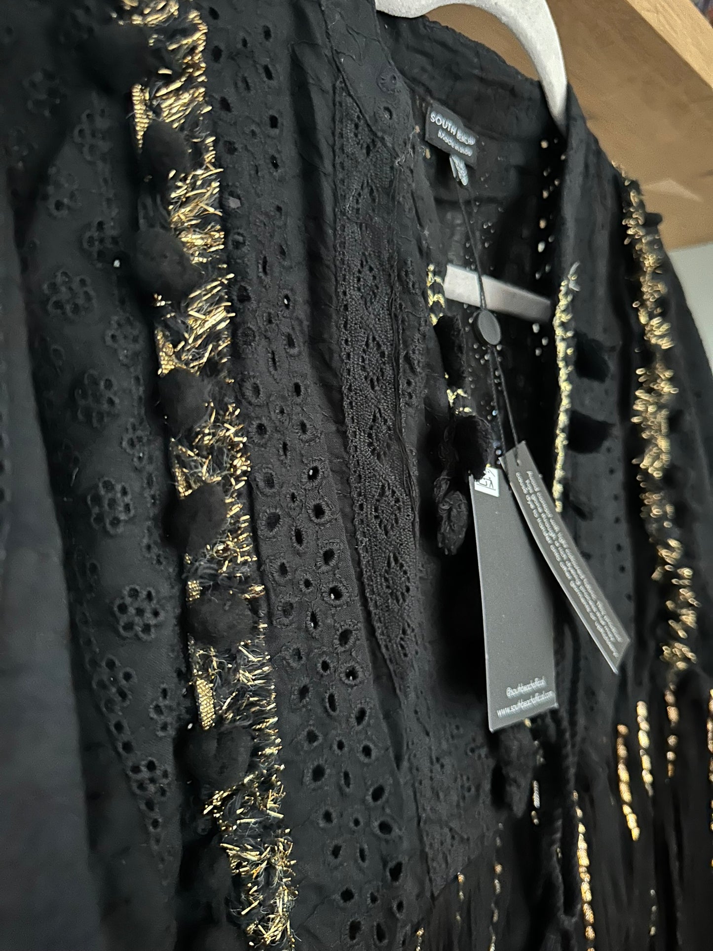 South Beach Trim Detail Tiered Mini Dress - Black Gold - UK 14 - RRP 42