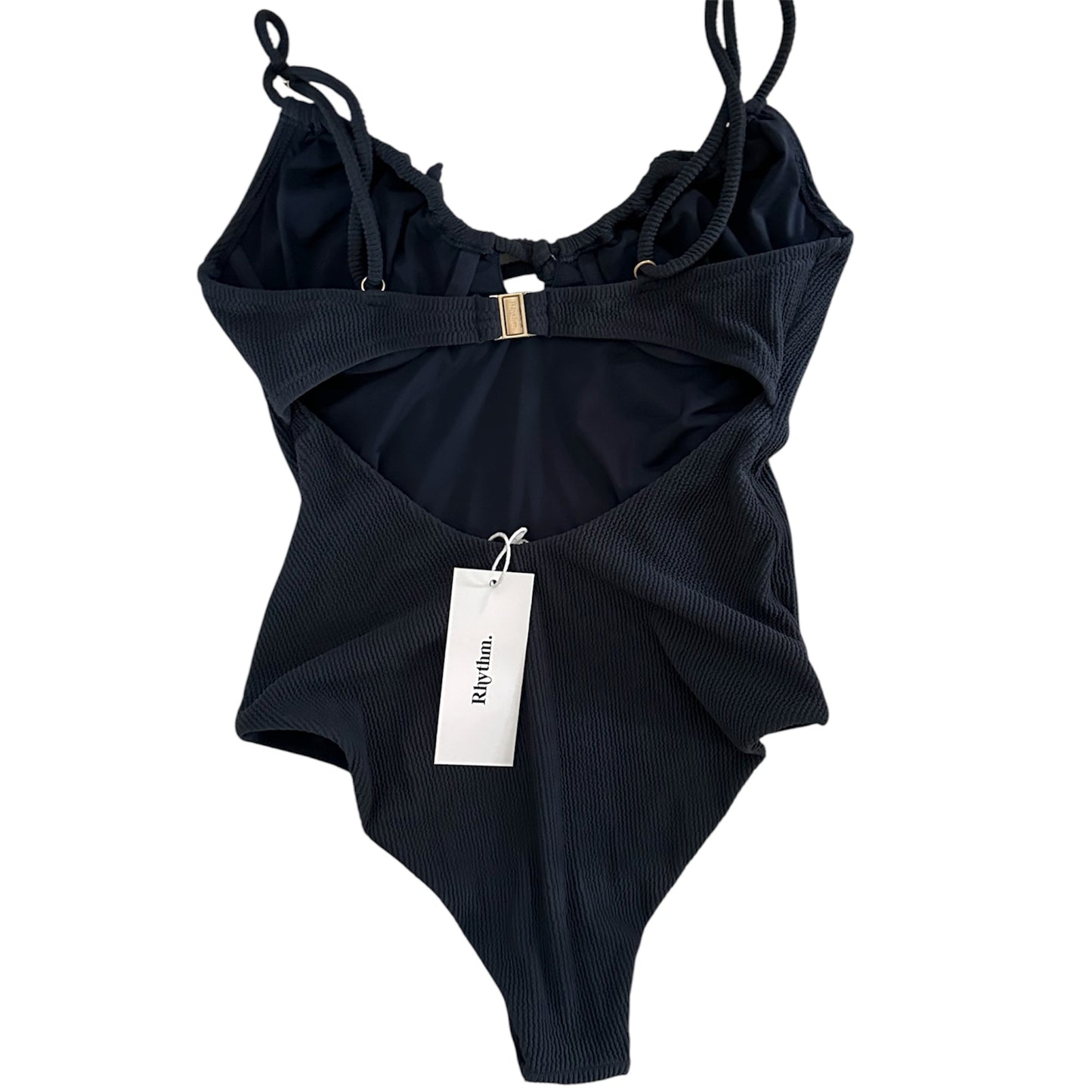 Free People Rhythm Navy Isla Ribbed Tie Front One Piece - Size M (UK 10)