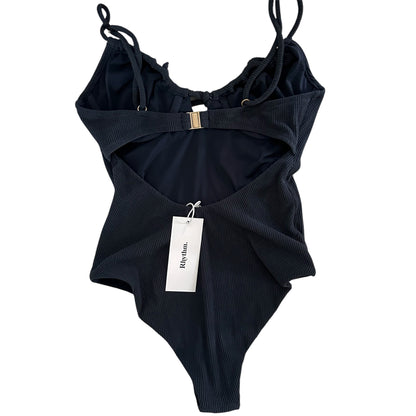 Free People Rhythm Navy Isla Ribbed Tie Front One Piece - Size M (UK 10)