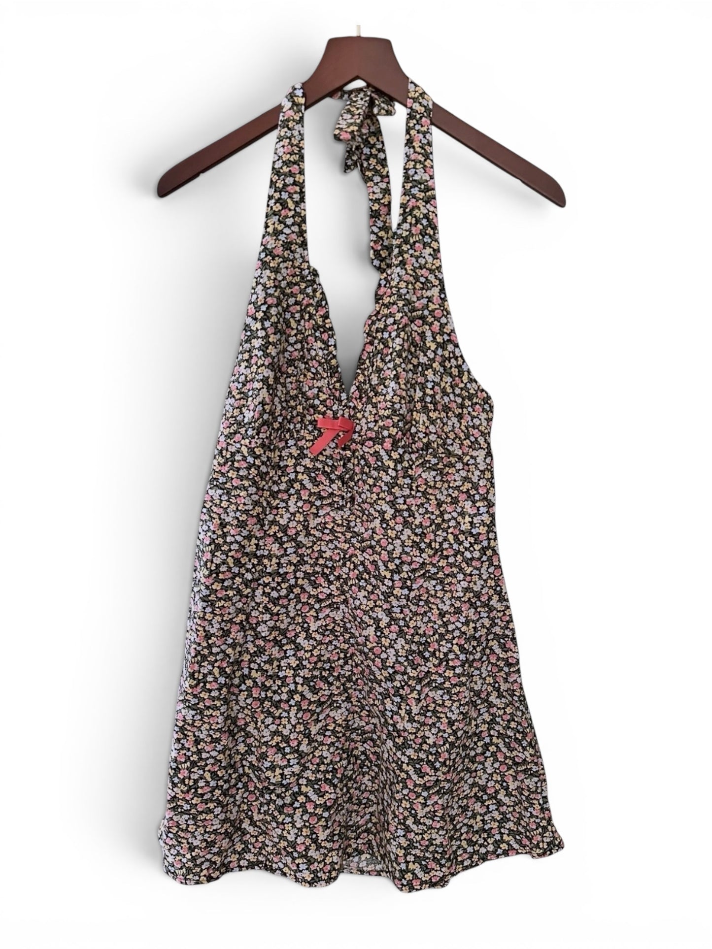 Urban Outfitters Kimchi Blue Charlie Black Floral Halterneck Backless Mini Dress - Size S