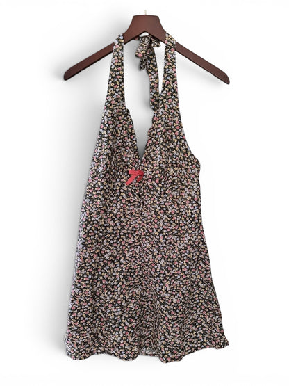 Urban Outfitters Kimchi Blue Charlie Black Floral Halterneck Backless Mini Dress - Size S