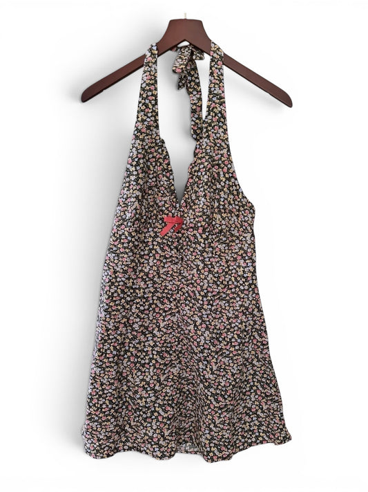 Urban Outfitters Kimchi Blue Charlie Black Floral Halterneck Backless Mini Dress - Size S