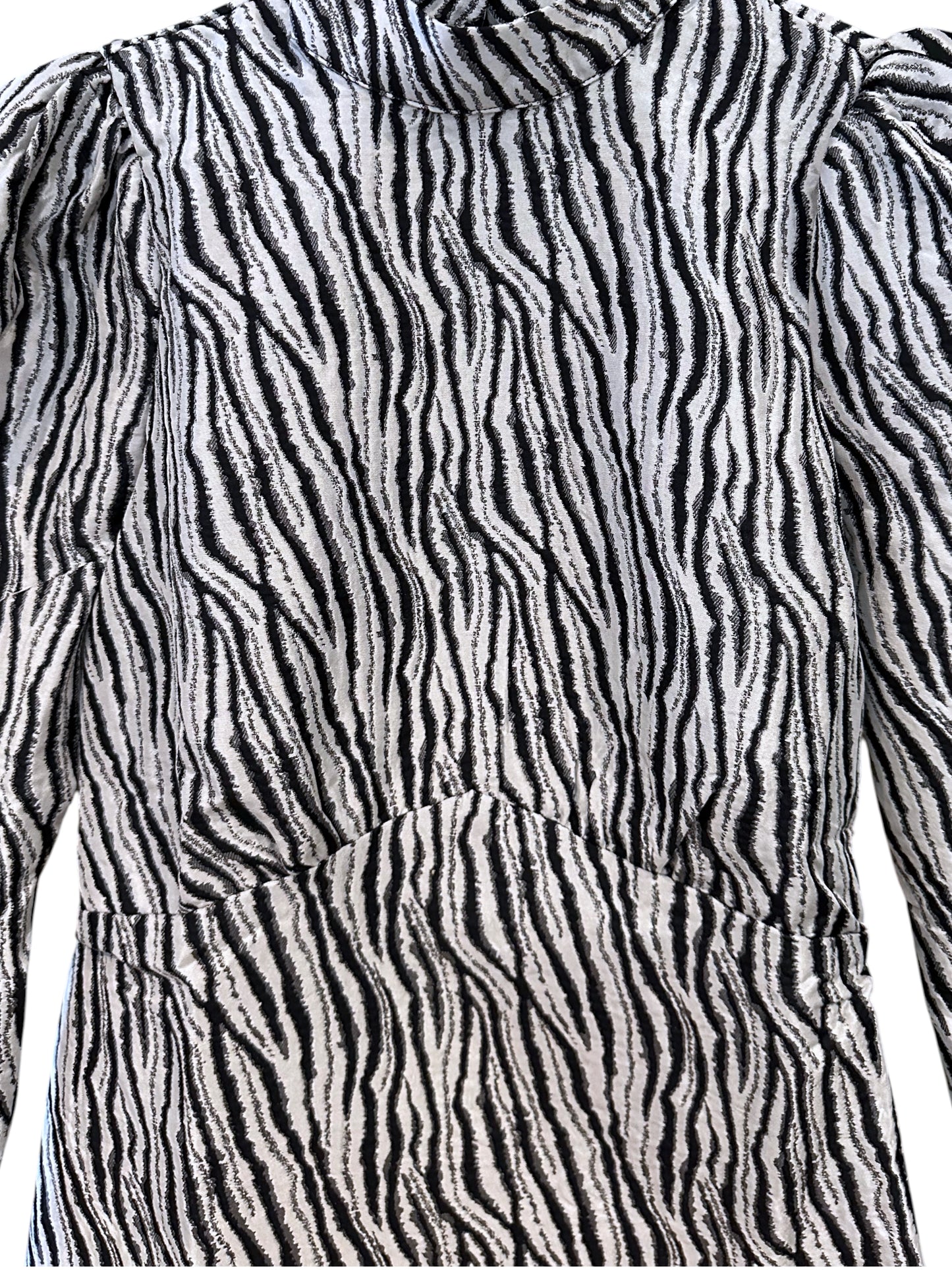 Anthropologie Selected Femme Black Structured Zebra Print Midi Dress Size XS