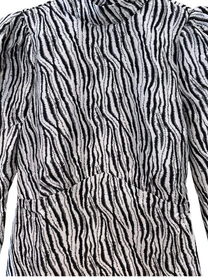 Anthropologie Selected Femme Black Structured Zebra Print Midi Dress Size XS