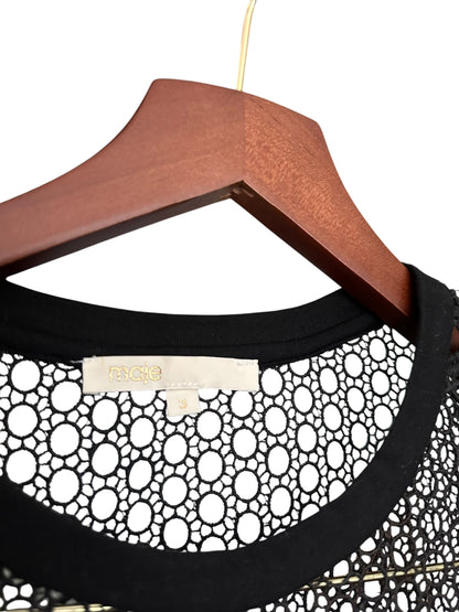 Maje Copper Eyelet & Lace Insert Top in Black Cotton - Size 3 UK 12