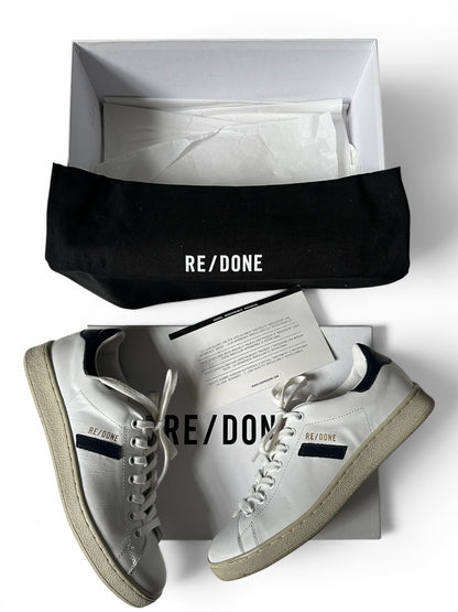 RE/DONE 70s Tennis Sneakers in distressed White leather / Navy Size 36 UK 3