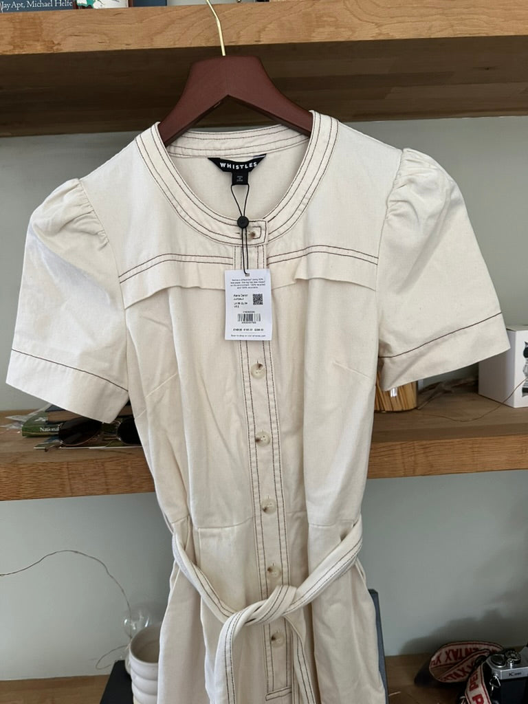 Whistles Alana Denim Jumpsuit, Ivory - EU 34 UK 6 RRP 149