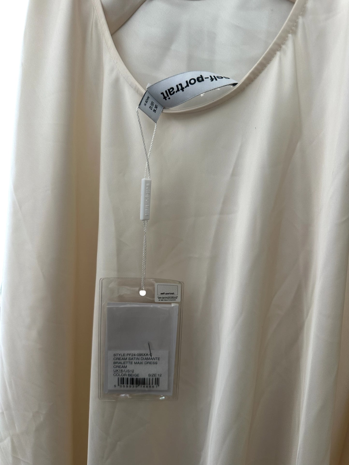 RRP 440 Self Portrait Cream Satin Diamanté Bralette Maxi Dress - UK 16