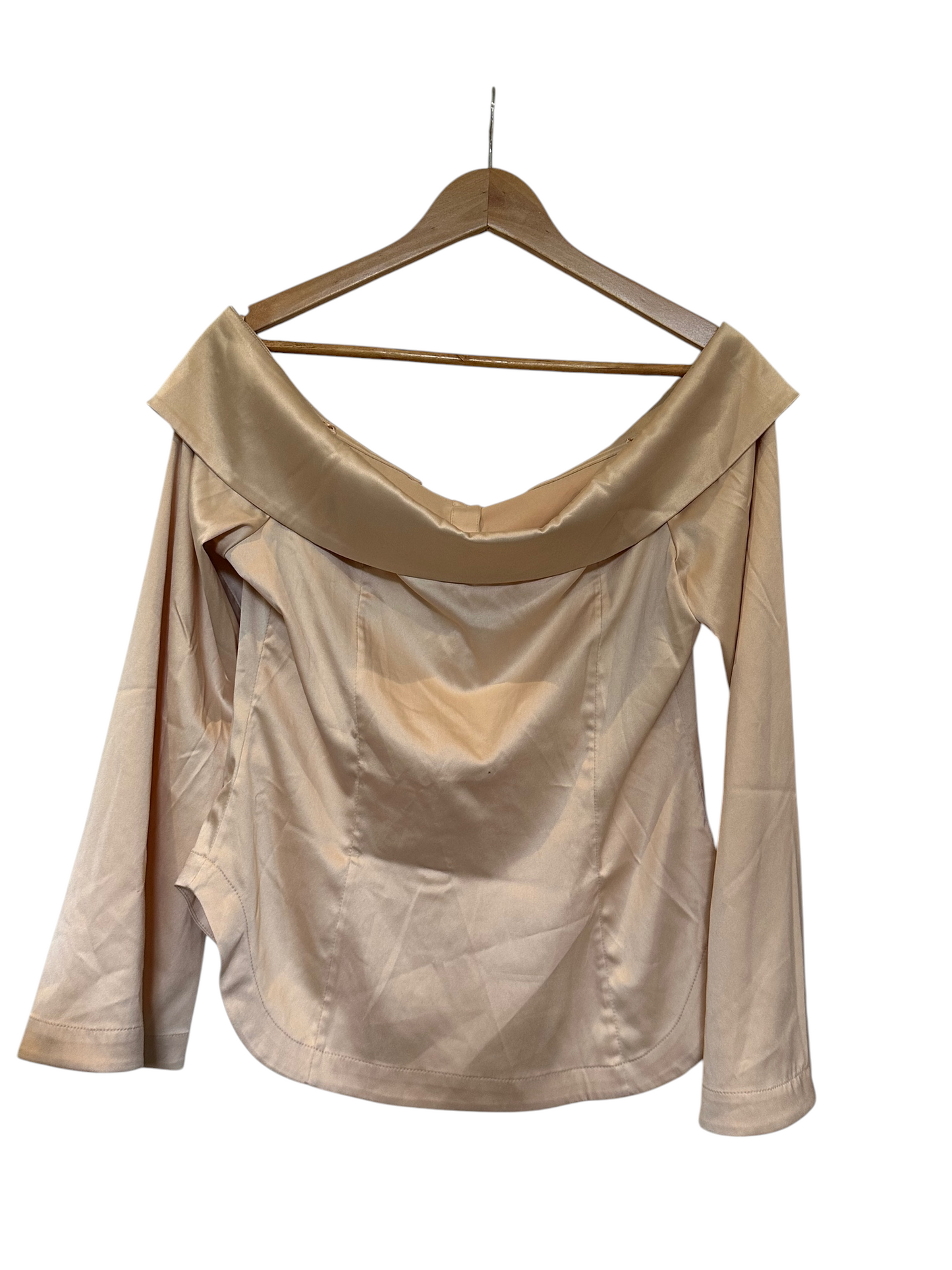 By Anthropologie Off-The-Shoulder Collared Silky Shirt - Size L