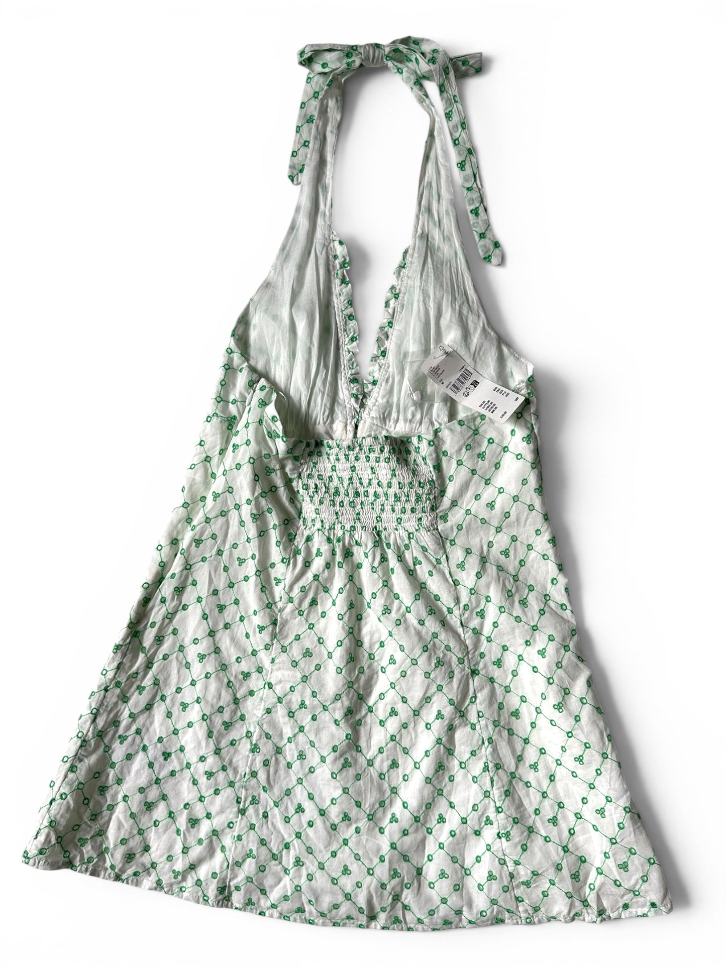 Urban Outfitters Kimchi Blue Cotton Embroidered Halter Mini Dress White Green - Size M