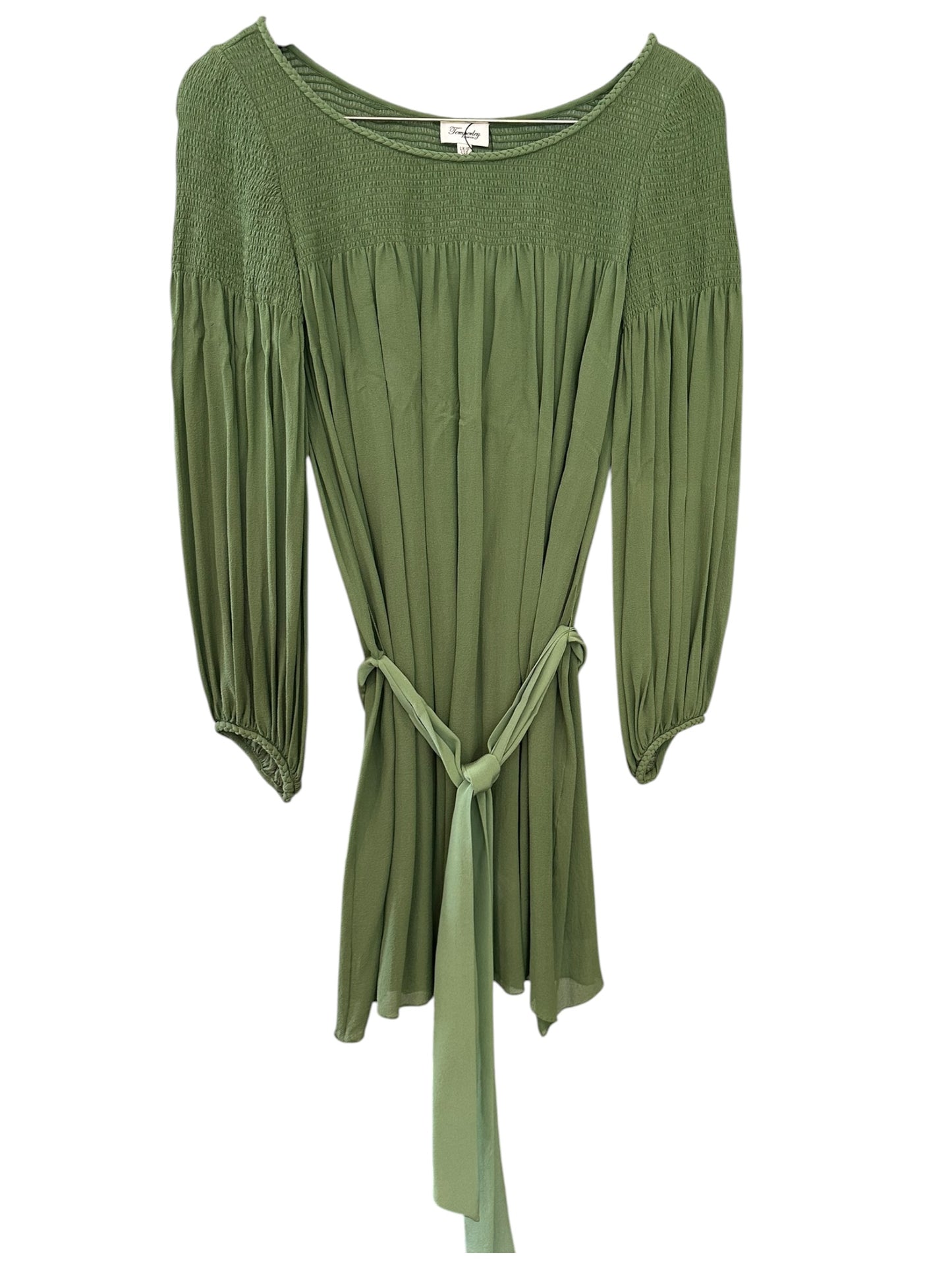 Temperley London Smocked Mini Dress in Green 100% Silk UK 10