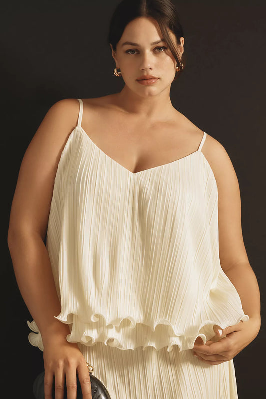 By Anthropologie Plissé Swing Cream Tank - Size L