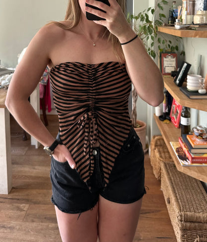 Striped Bandeau Top - Urban Outfitters Off Shoulder Drawstring Crop Shirt Size M