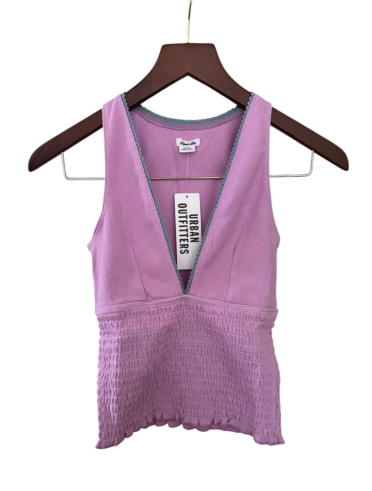 Urban Outfitters KB Verity Shirred Vest Top - Lilac Pink Blue Trim Size XS - RRP 29