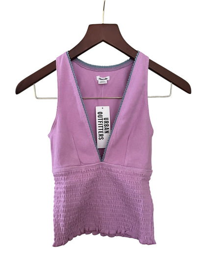 Urban Outfitters KB Verity Shirred Vest Top - Lilac Pink Blue Trim Size XS - RRP 29