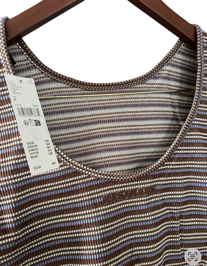 Urban Outfitters iets frans.. Scoop Neck Seamless Brown Blue White Stripes - Size XL