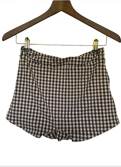Anthropologie Peony Quintessential Swim Shorts in Brown White Gingham - Size M