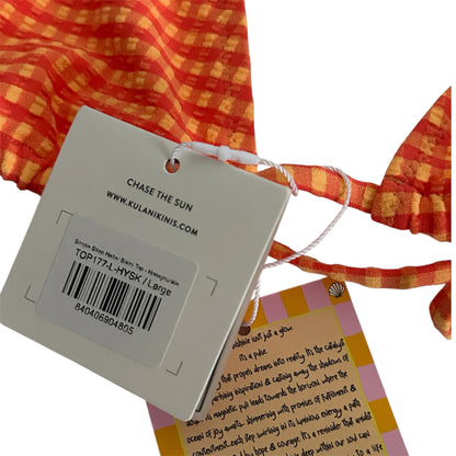 Kulani Kinis Halter Gingham Bikini Top Orange Honeysuckle - Size Large