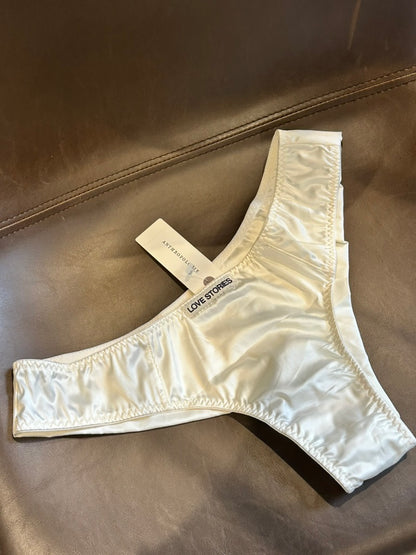 Anthropologie Love Stories Ivory Satin Pants / Cheeky Thong Cut Size M
