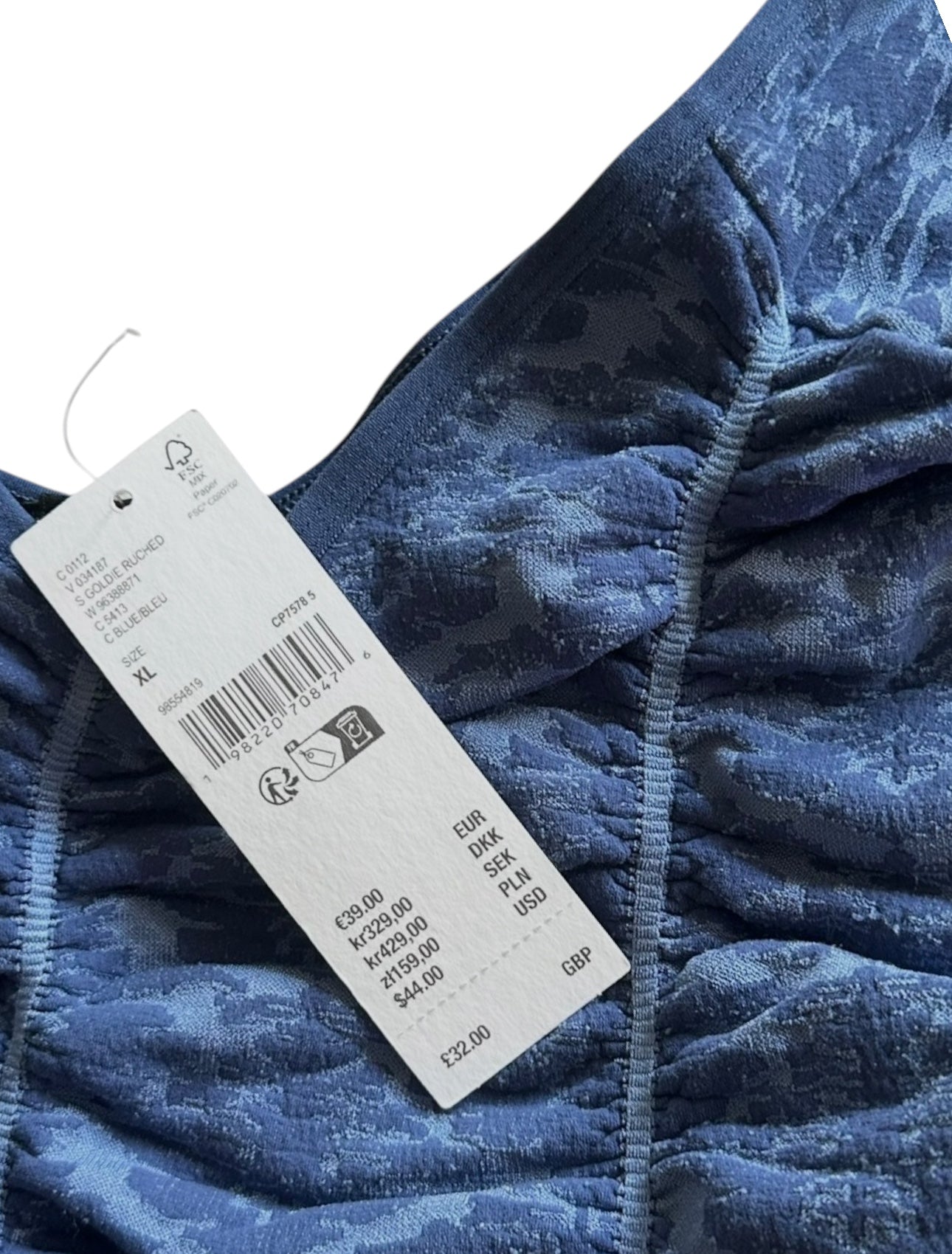 Urban Outfitters Goldie Ruched Seamless Blue - Size XL - UK 10/12