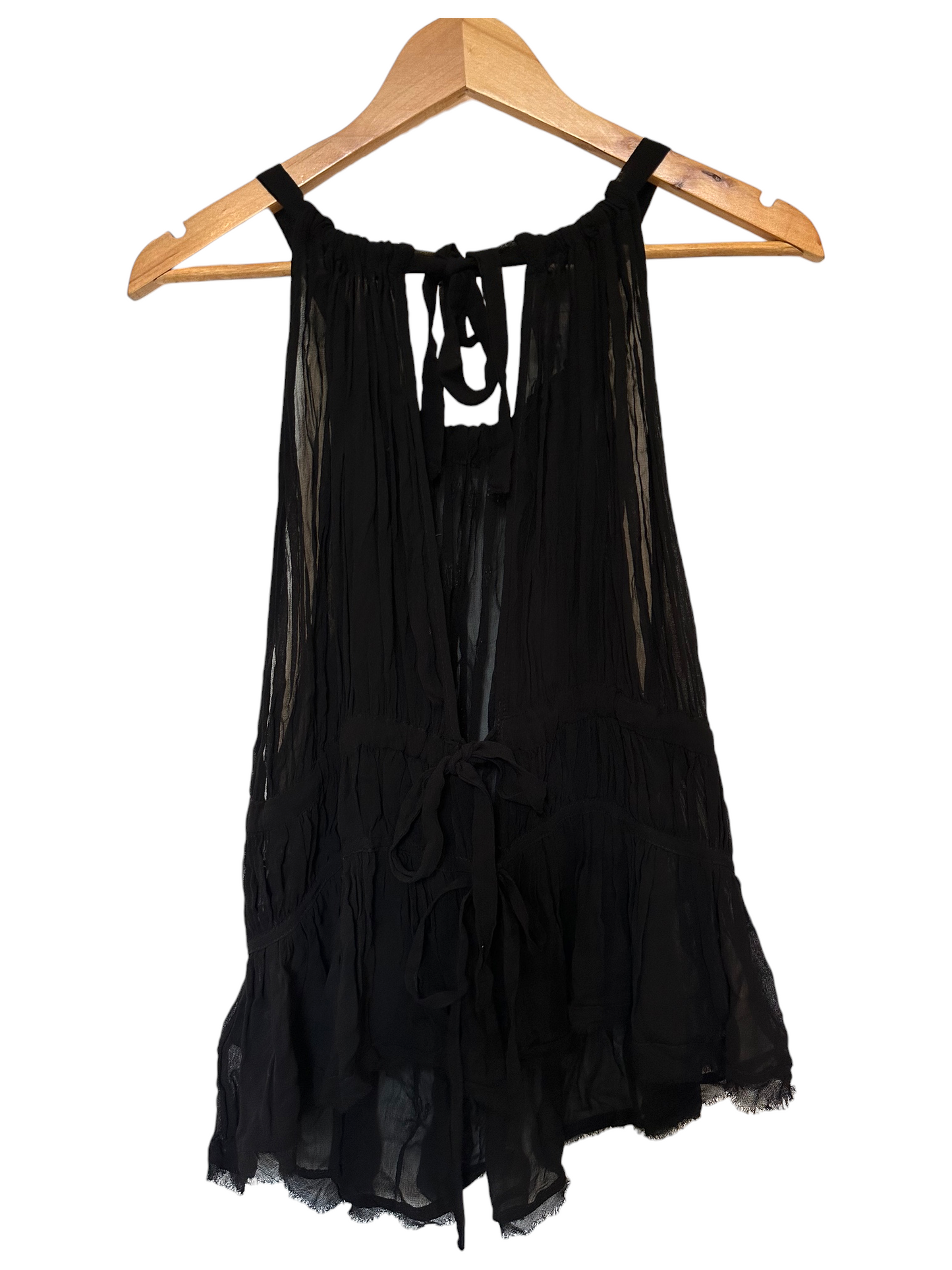 By Anthropologie Black Sheer Smocked Halter Blouse Size XL