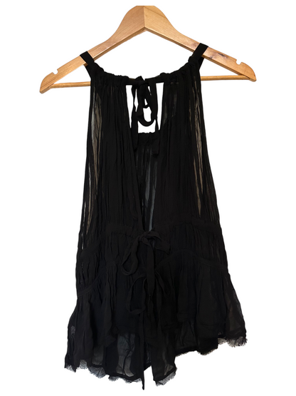 By Anthropologie Black Sheer Smocked Halter Blouse Size XL