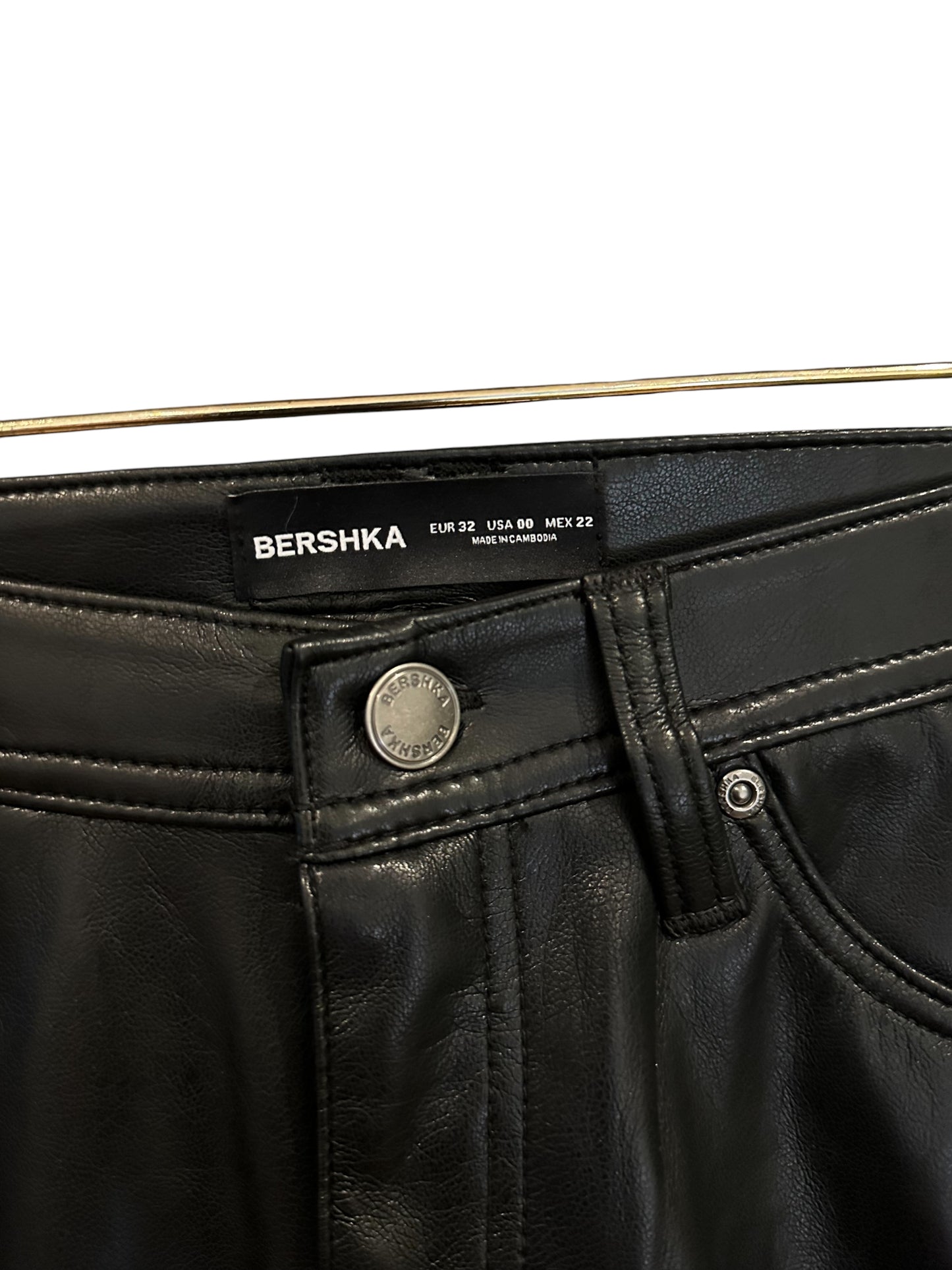 Bershka Black Faux Leather High Waisted Straight Leg Trousers - EU 32 - UK 4