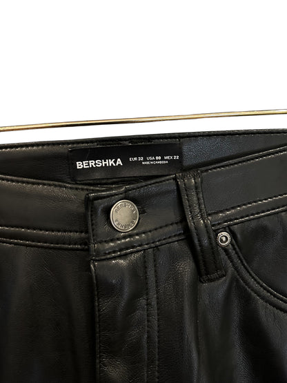 Bershka Black Faux Leather High Waisted Straight Leg Trousers - EU 32 - UK 4
