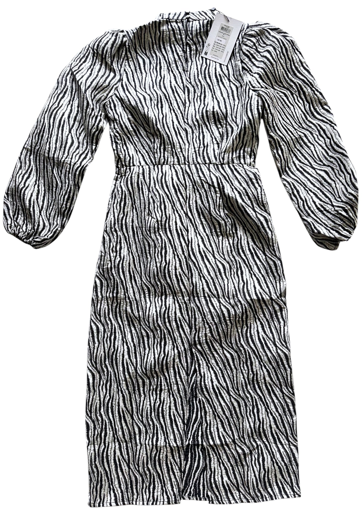 Anthropologie Selected Femme Black Structured Zebra Print Midi Dress Size XS