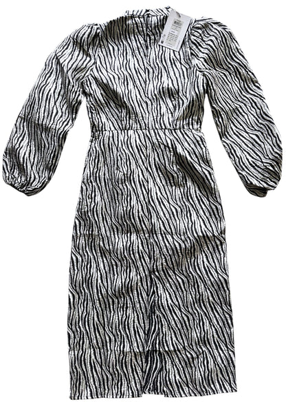 Anthropologie Selected Femme Black Structured Zebra Print Midi Dress Size XS