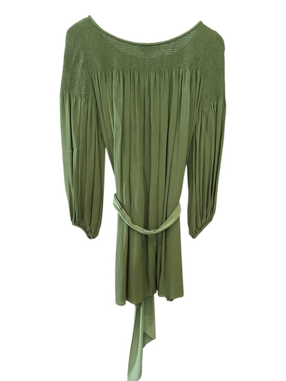 Temperley London Smocked Mini Dress in Green 100% Silk UK 10